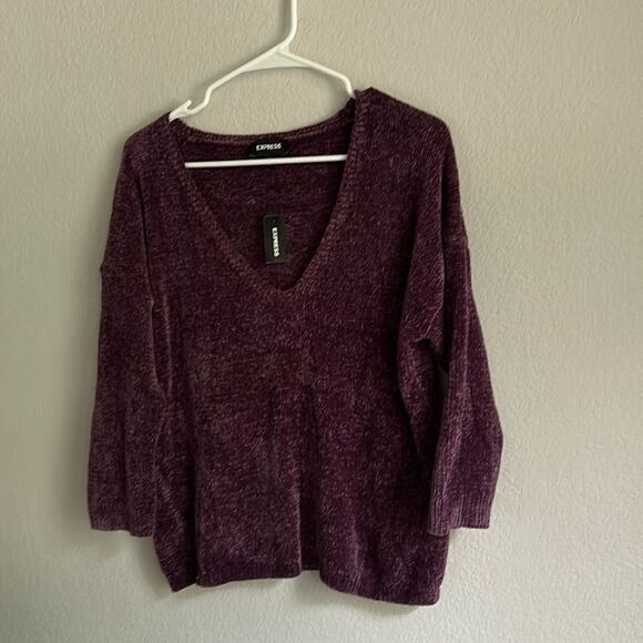 Express cropped v neck 100% polyester Purple Sz M NWT mid sleeves - Picture 2 of 7